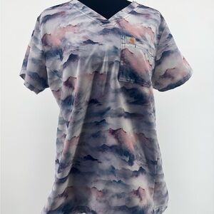 Carhartt Womens Multi-Color Cloud Print V-Neck Scrub Top size medium
